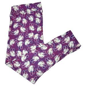LuLaRoe Disney Leggings TC2 Mickey Mouse Purple Red Grid Plus Size Buttery Soft